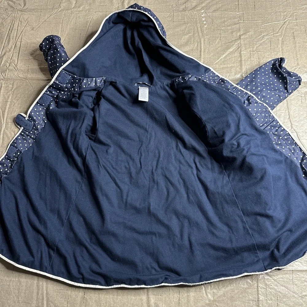 Gymboree Wish You Were Here Polka Dot Raincoat Navy White Hood Lined Size‎ 8